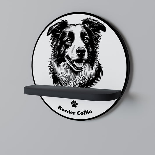 BORDER COLLIE Round Art Shelf In Black Finish