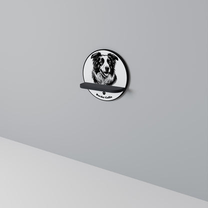 BORDER COLLIE Round Art Shelf In Black Finish