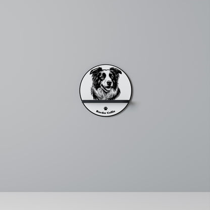 BORDER COLLIE Round Art Shelf In Black Finish