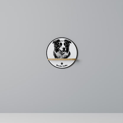 BORDER COLLIE Round Art Shelf In Oak Effect