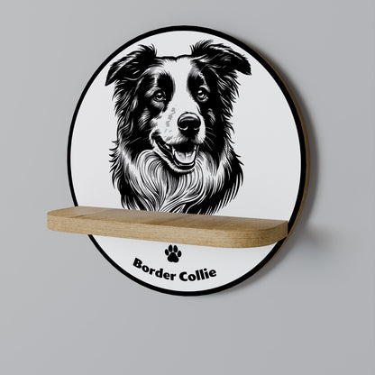 BORDER COLLIE Round Art Shelf In Oak Effect