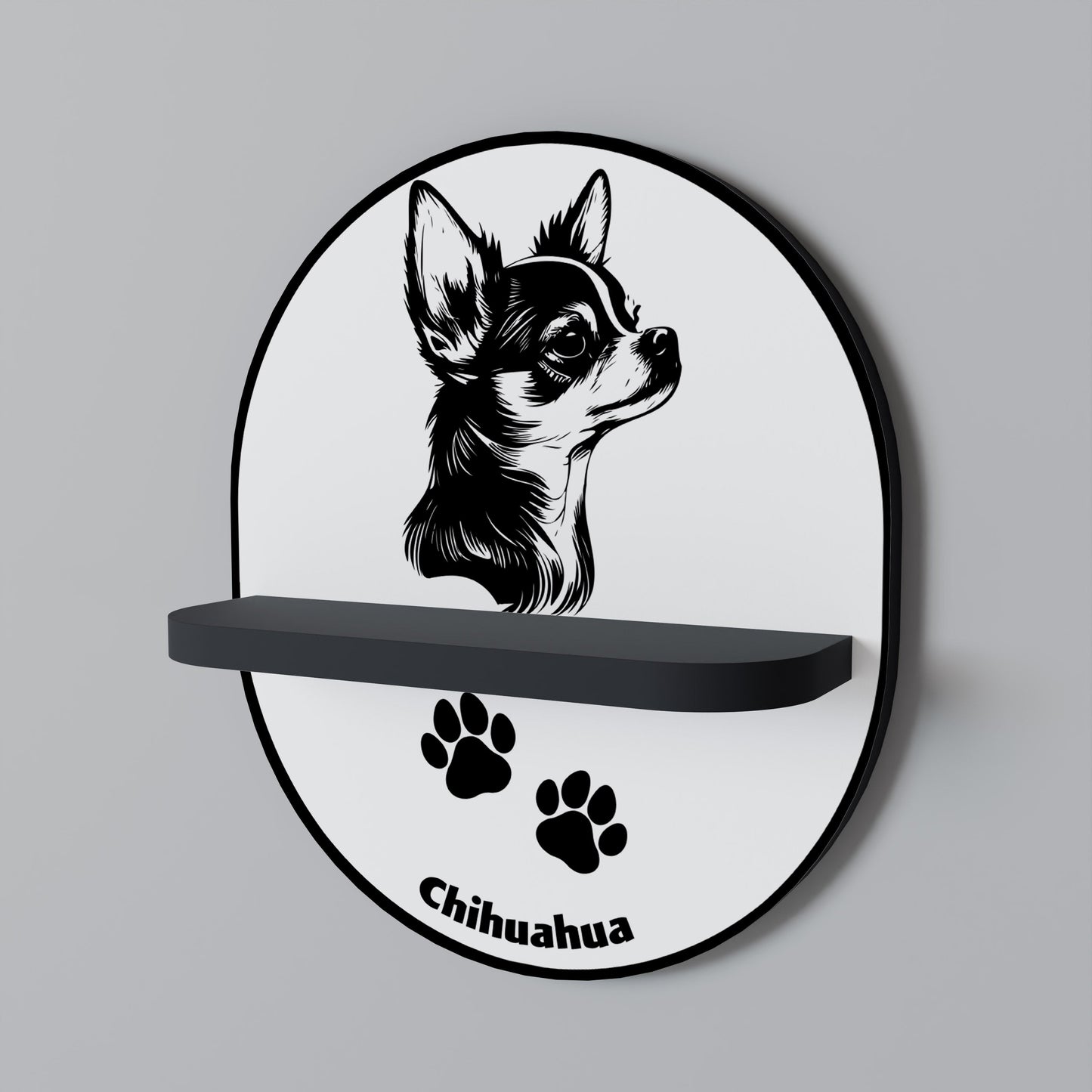 CHIHUAHUA DOG Oval Art Shelf In Black Finish
