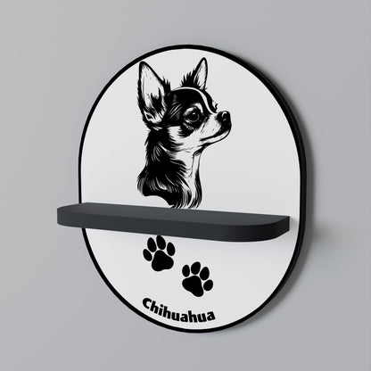 CHIHUAHUA DOG Oval Art Shelf In Black Finish