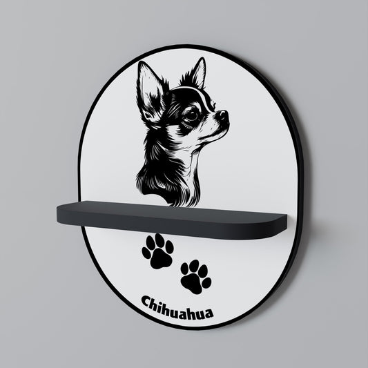 CHIHUAHUA DOG Oval Art Shelf In Black Finish