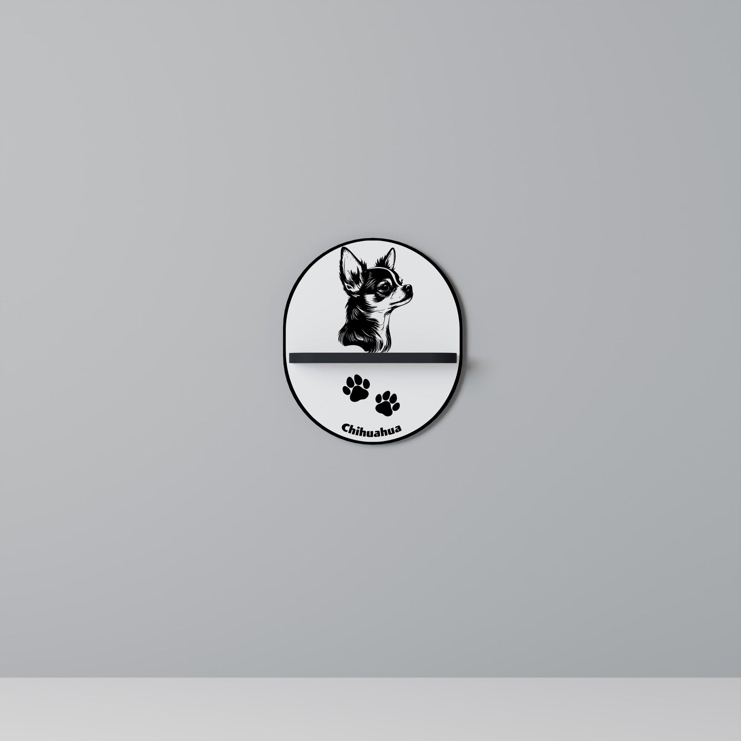 CHIHUAHUA DOG Oval Art Shelf In Black Finish