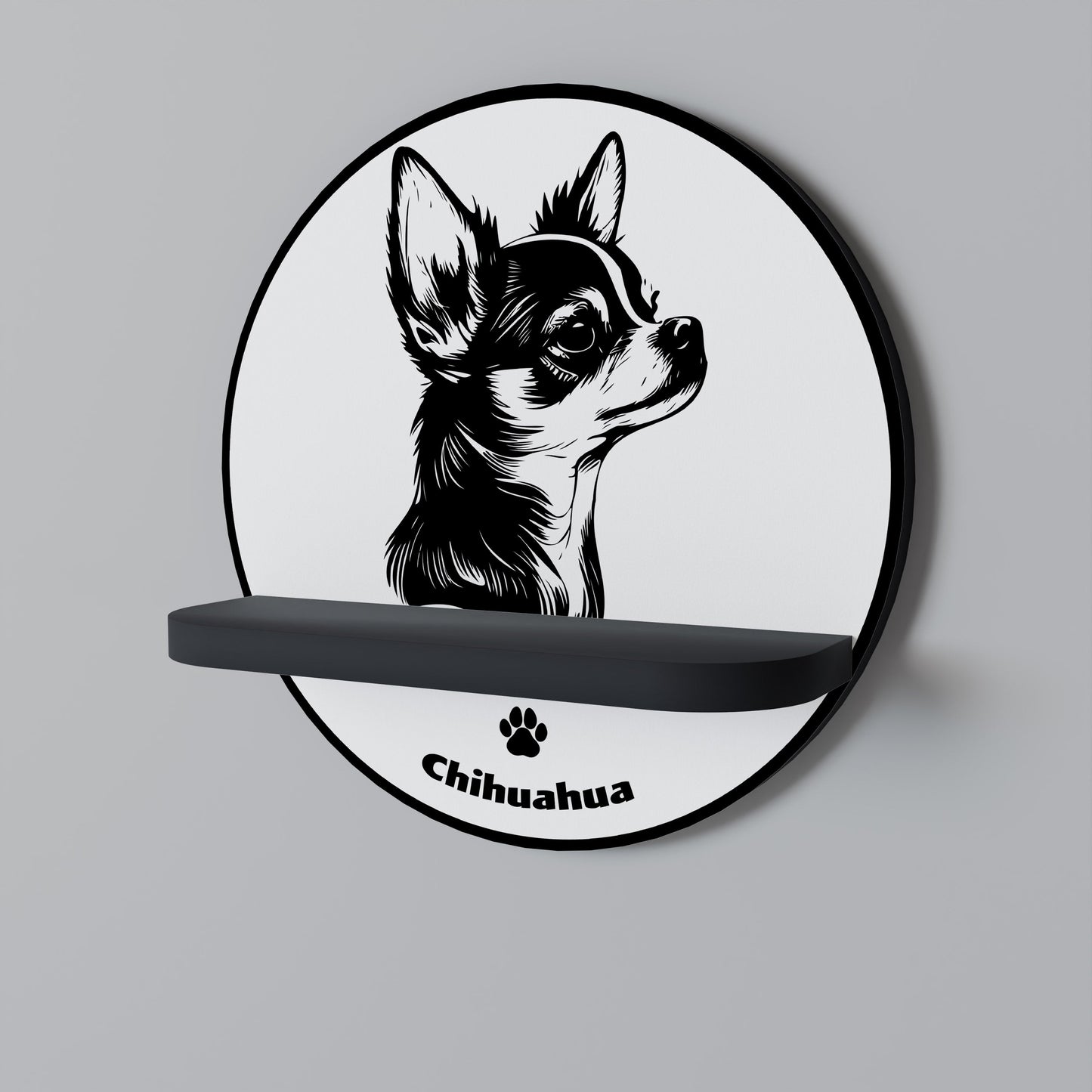 CHIHUAHUA DOG Mensola Rotonda Decorativa con Finitura Nera