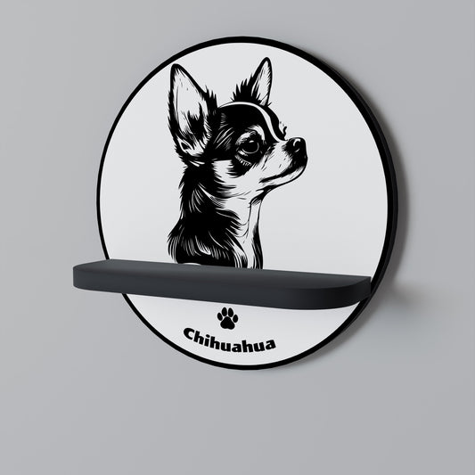 CHIHUAHUA DOG Round Art Shelf In Black Finish