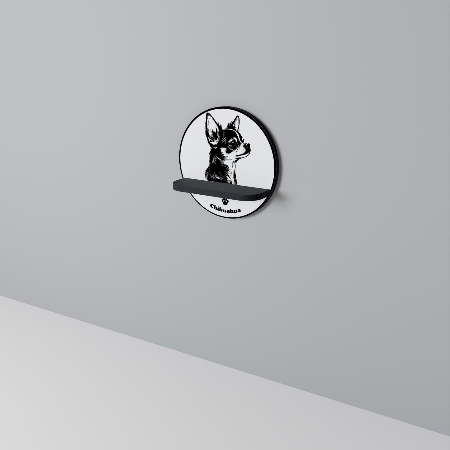 CHIHUAHUA DOG Mensola Rotonda Decorativa con Finitura Nera