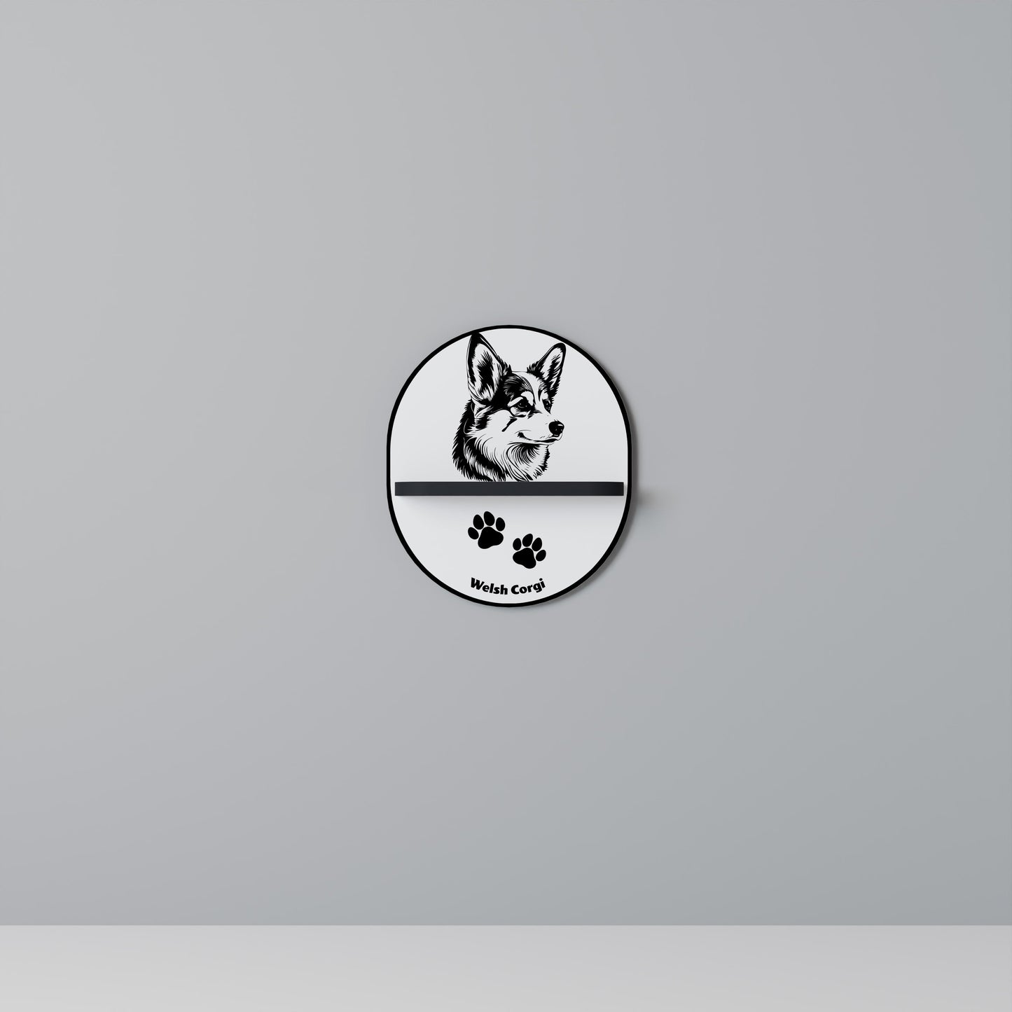 WELSH CORGI PEMBROKE Oval Art Shelf In Black Finish