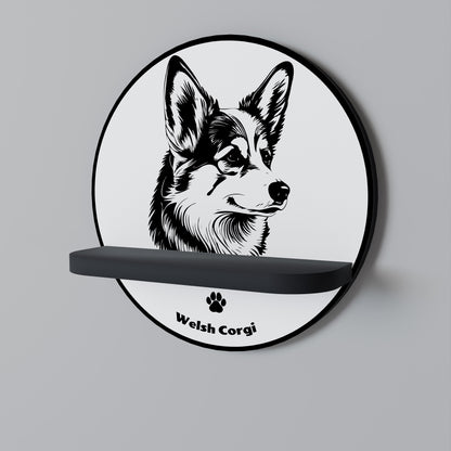 WELSH CORGI PEMBROKE Round Art Shelf In Black Finish