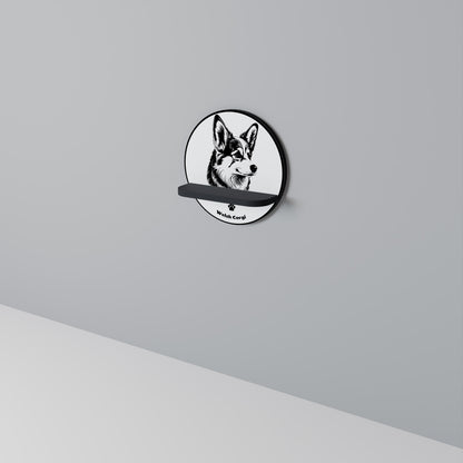 WELSH CORGI PEMBROKE Round Art Shelf In Black Finish