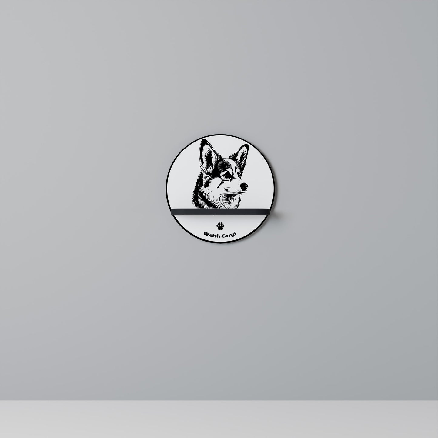 WELSH CORGI PEMBROKE Round Art Shelf In Black Finish