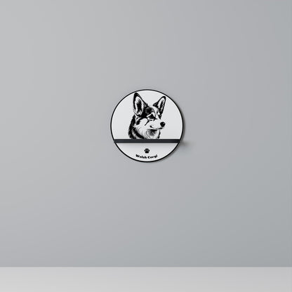 WELSH CORGI PEMBROKE Round Art Shelf In Black Finish