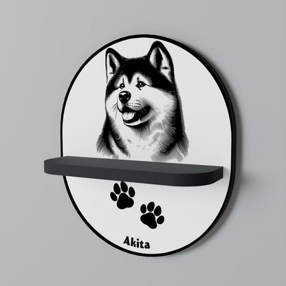 AKITA DOG Oval Art Shelf In Black Finish