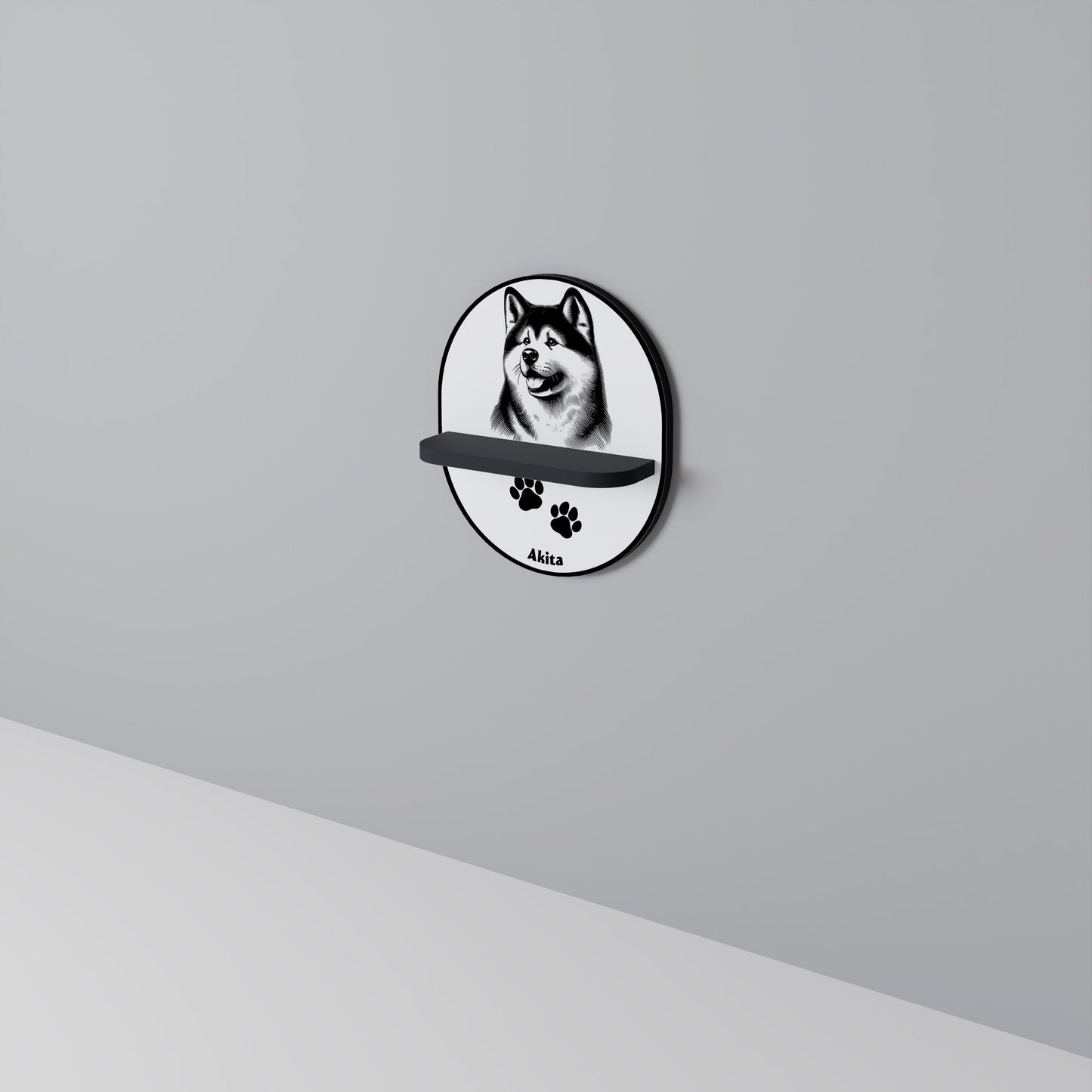 AKITA DOG Oval Art Shelf In Black Finish