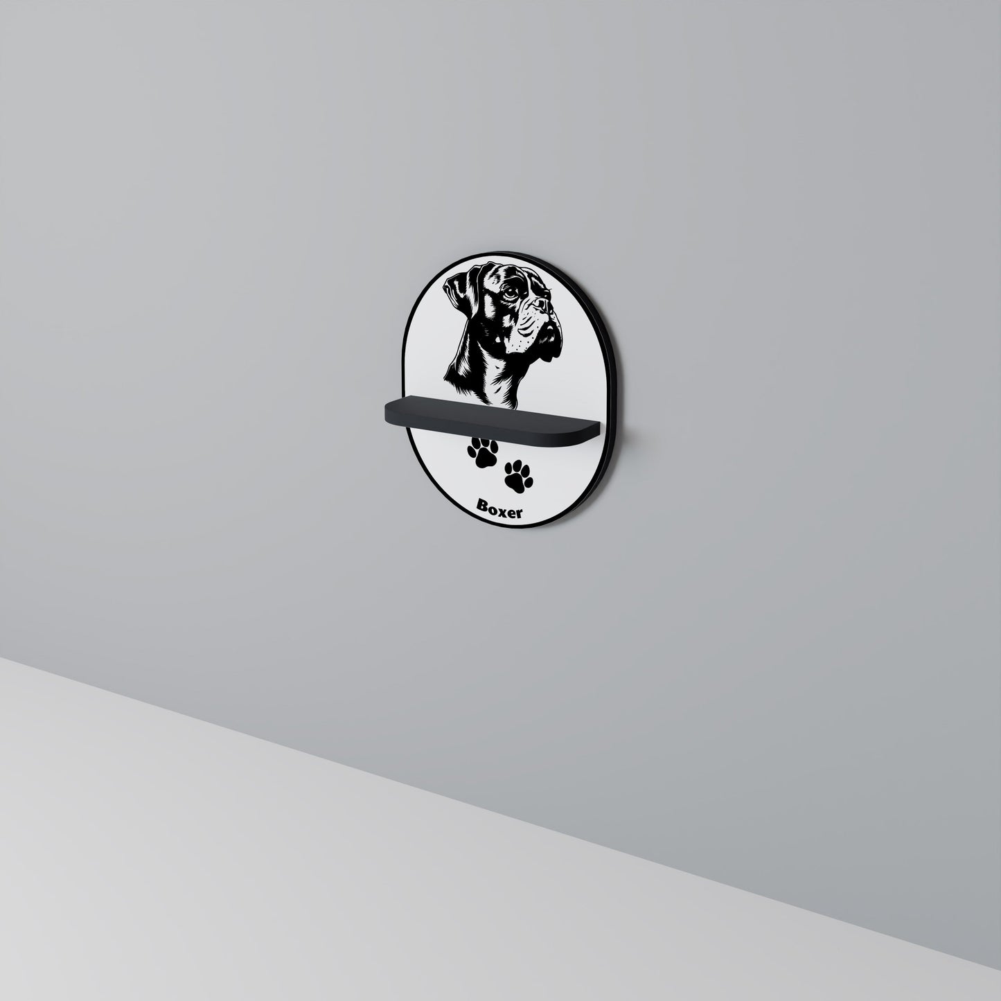 BOXER DOG Oval Art Shelf In Black Finish