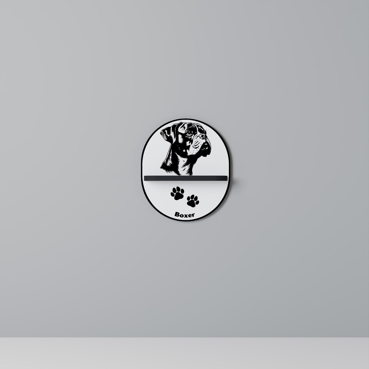 BOXER DOG Oval Art Shelf In Black Finish