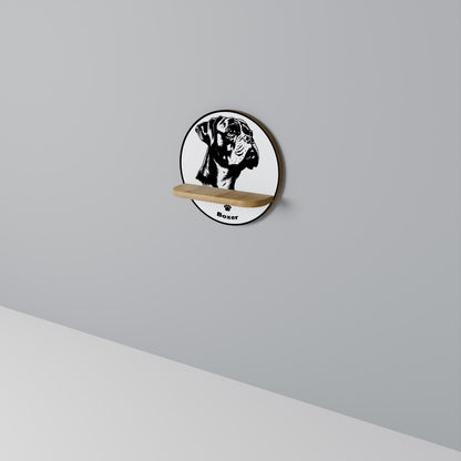 BOXER DOG Round Art Shelf In Oak Effect