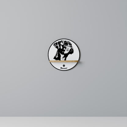 BOXER DOG Round Art Shelf In Oak Effect