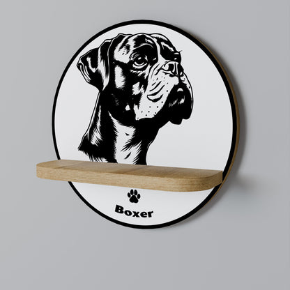BOXER DOG Round Art Shelf In Oak Effect