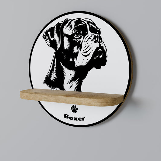 BOXER DOG Round Art Shelf In Oak Effect