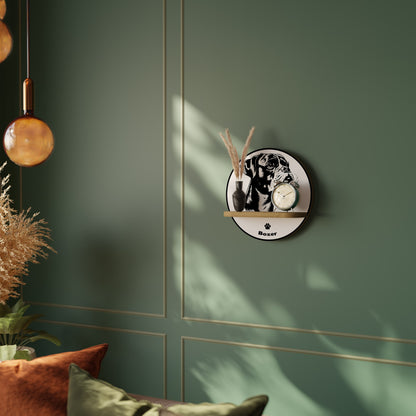 BOXER DOG Round Art Shelf In Oak Effect