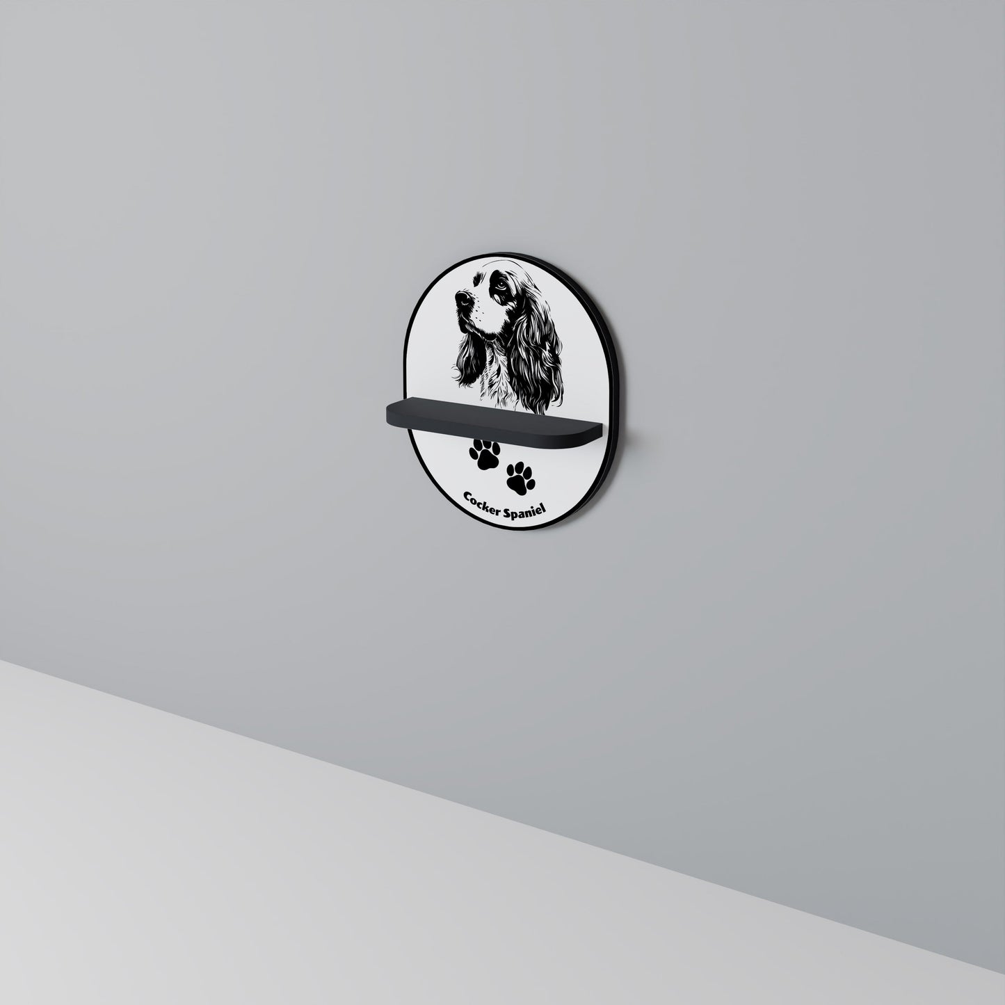 ENGLISH COCKER SPANIEL Oval Art Shelf In Black Finish