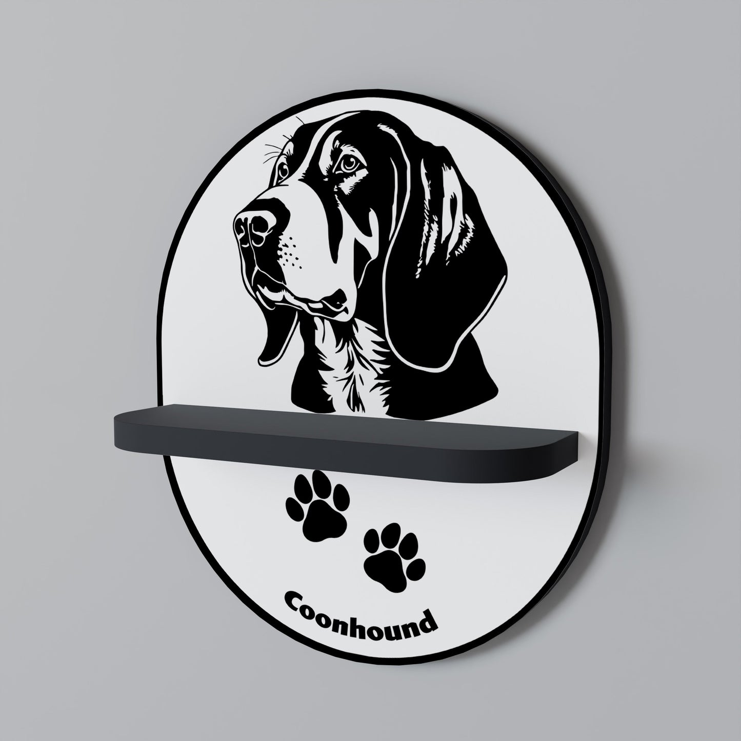 COONHOUND DOG Oval Art Shelf In Black Finish