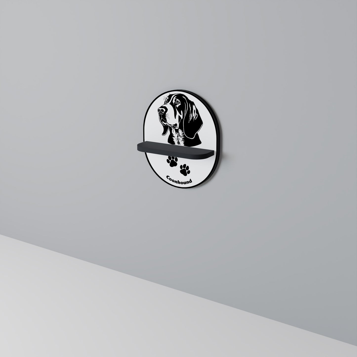 COONHOUND DOG Oval Art Shelf In Black Finish