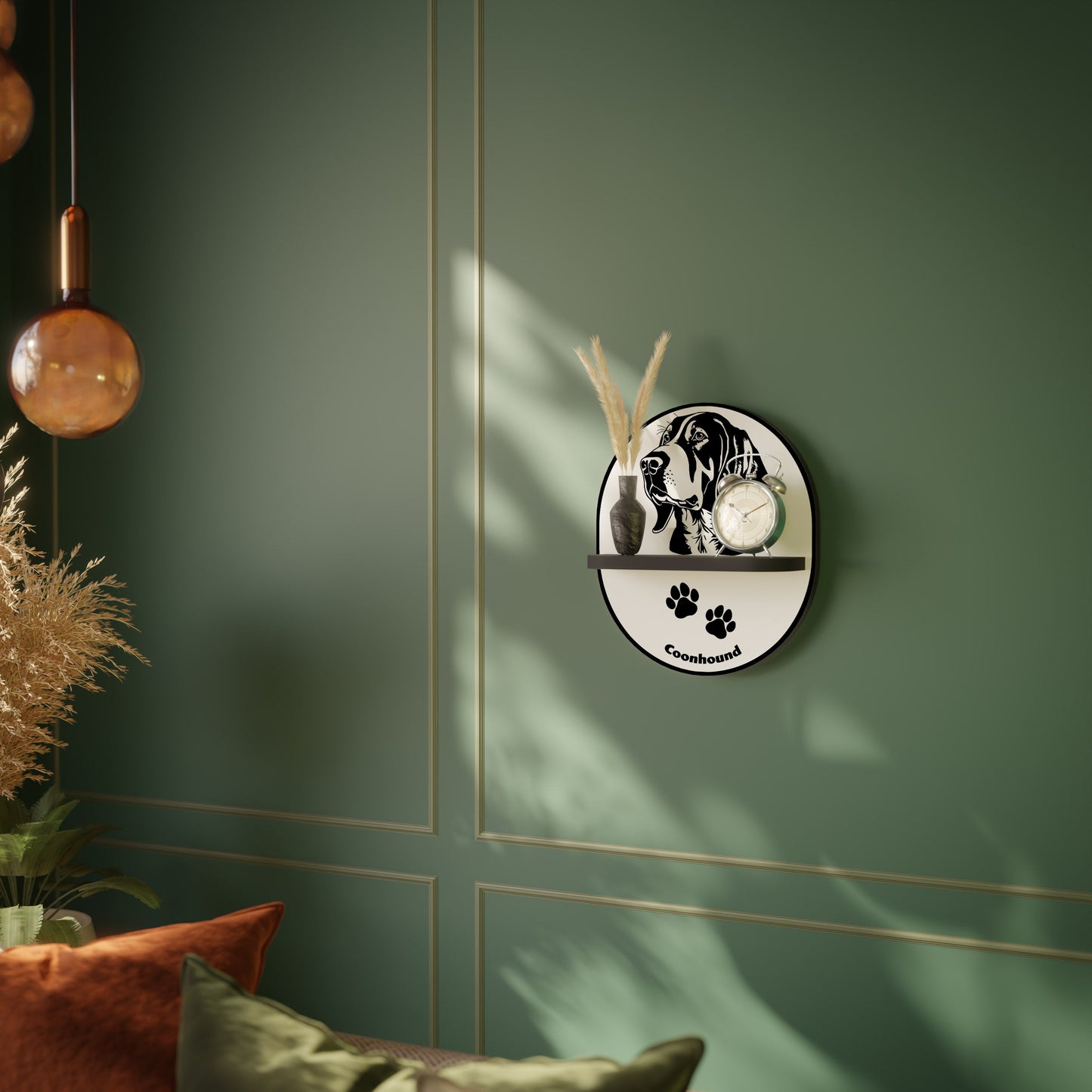 COONHOUND DOG Oval Art Shelf In Black Finish