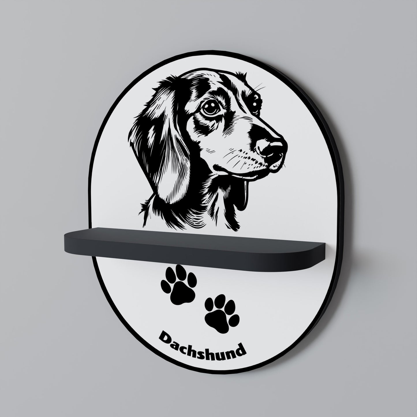 DACHSHUND DOG Oval Art Shelf In Black Finish