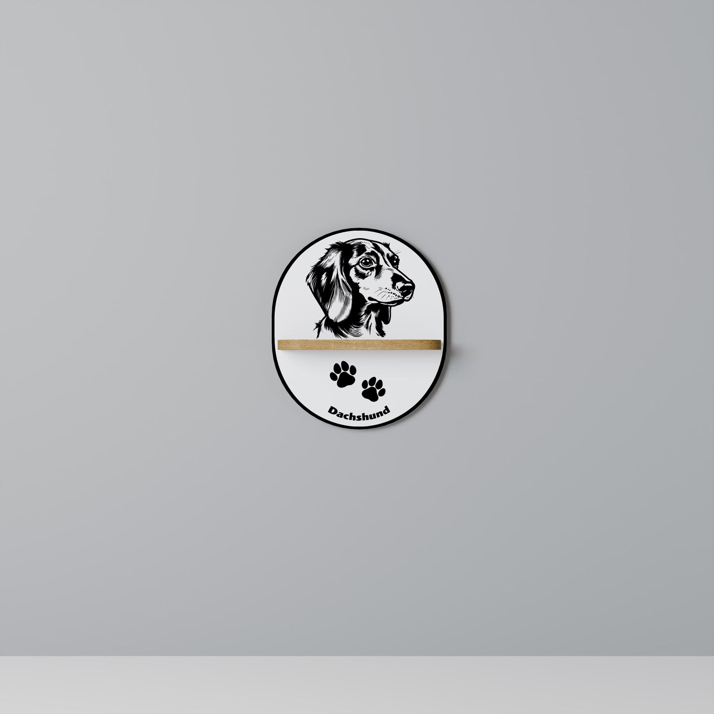 DACHSHUND DOG Mensola Ovale Decorativa in Effetto Rovere