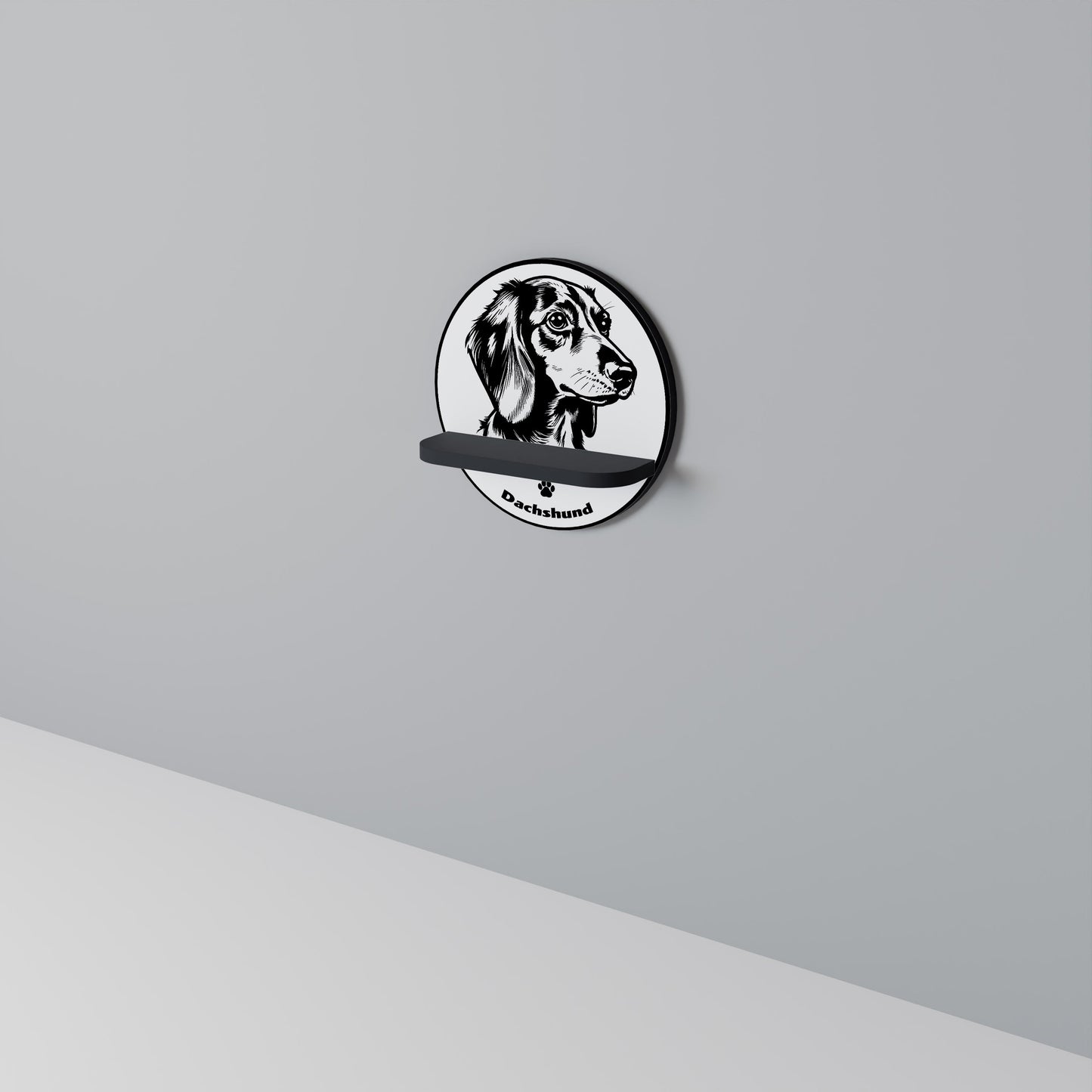 DACHSHUND DOG Mensola Rotonda Decorativa con Finitura Nera