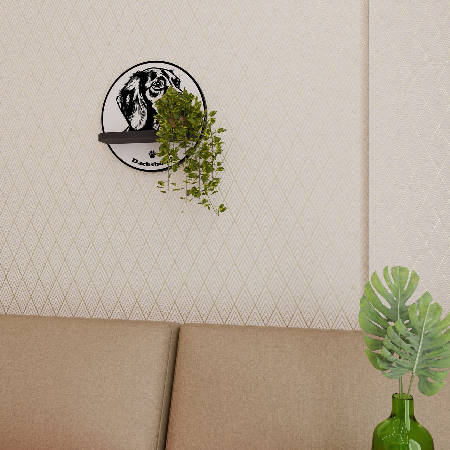 DACHSHUND DOG Mensola Rotonda Decorativa con Finitura Nera