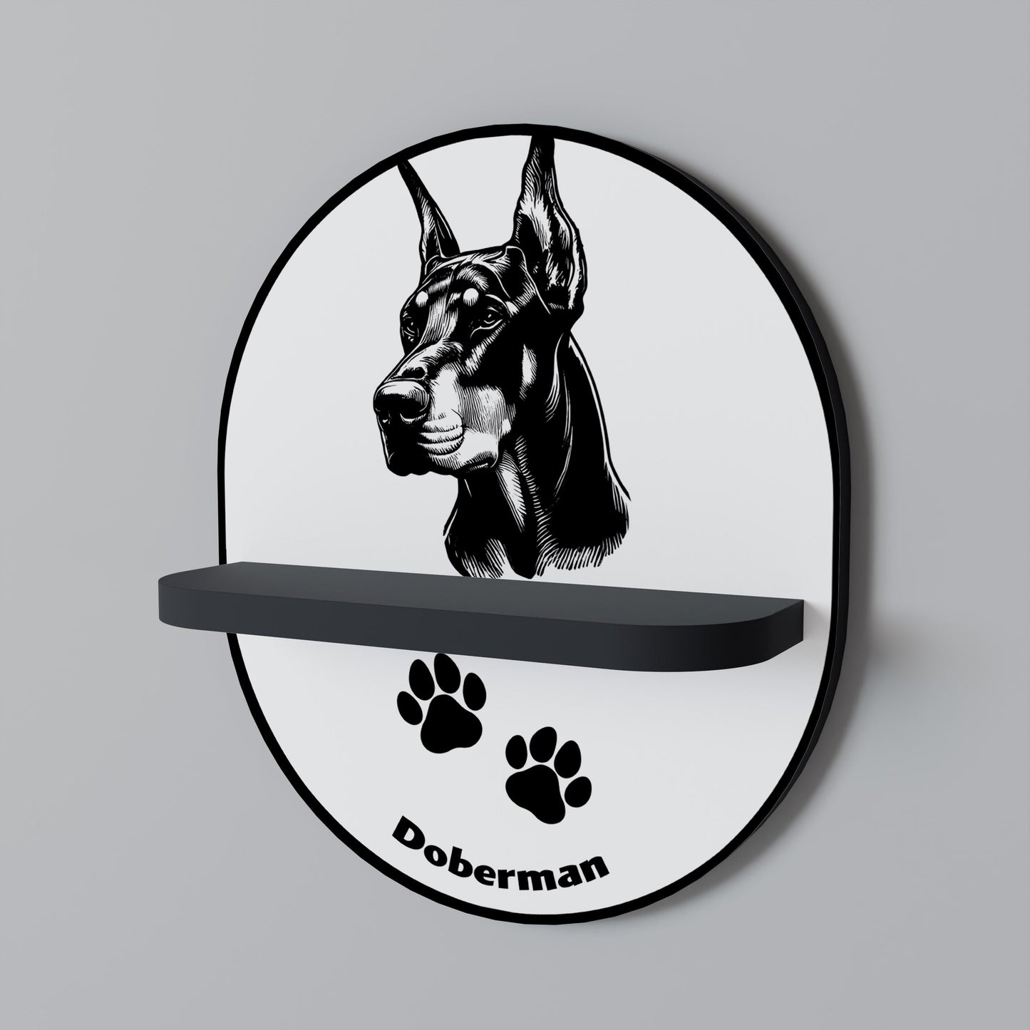 DOBERMAN DOG Oval Art Shelf In Black Finish