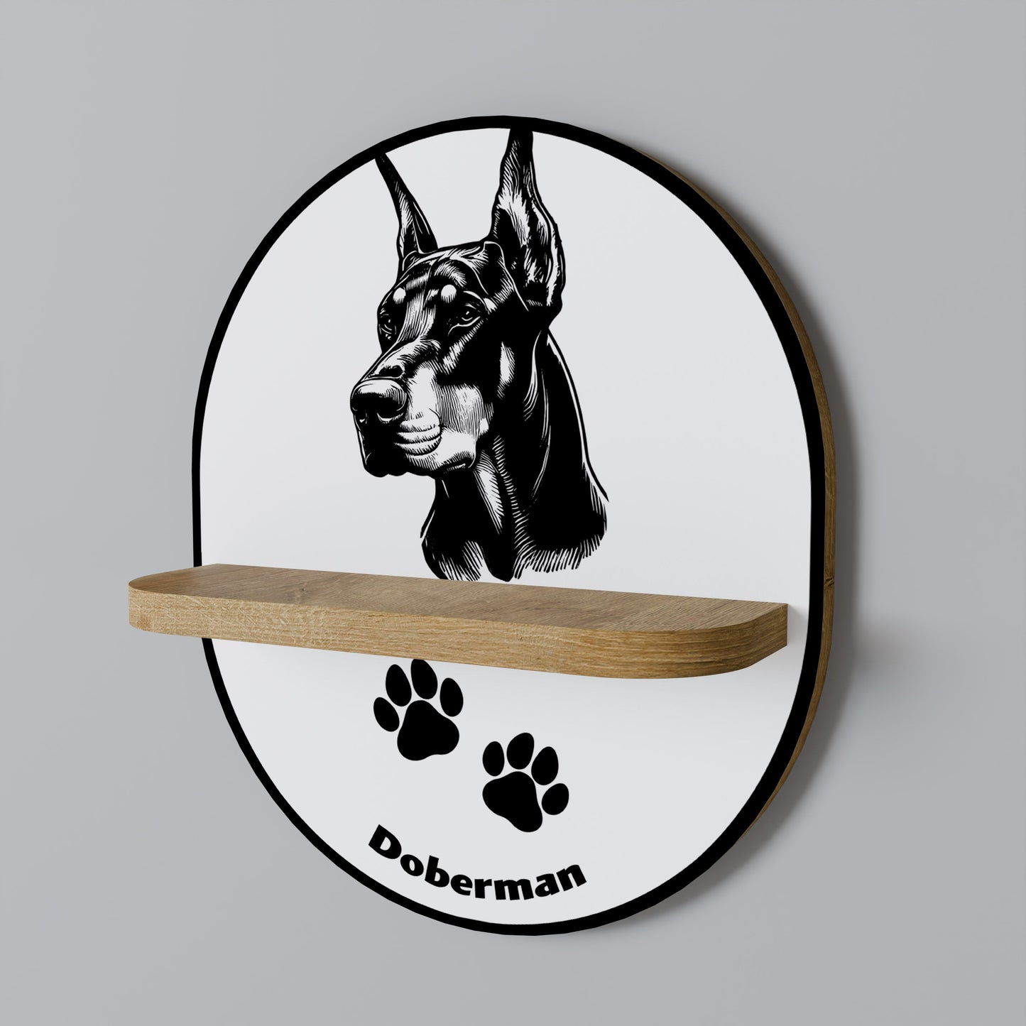 DOBERMAN DOG Mensola Ovale Decorativa in Effetto Rovere