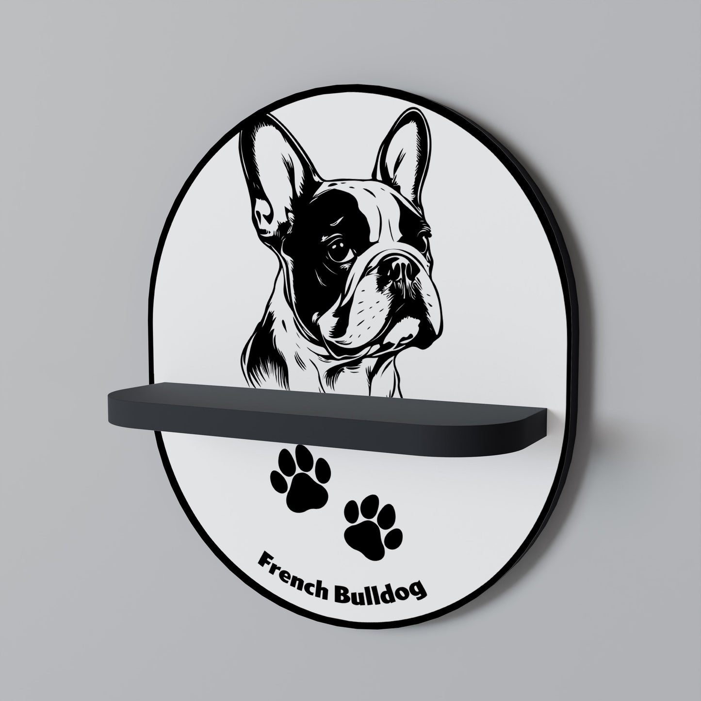 FRENCH BULLDOG Oval Art Shelf In Black Finish
