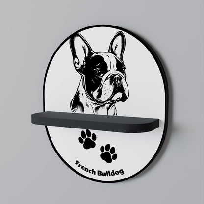 FRENCH BULLDOG Oval Art Shelf In Black Finish