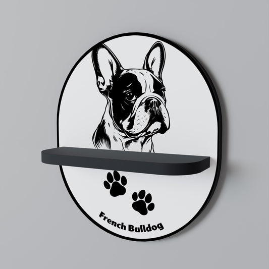 FRENCH BULLDOG Oval Art Shelf In Black Finish