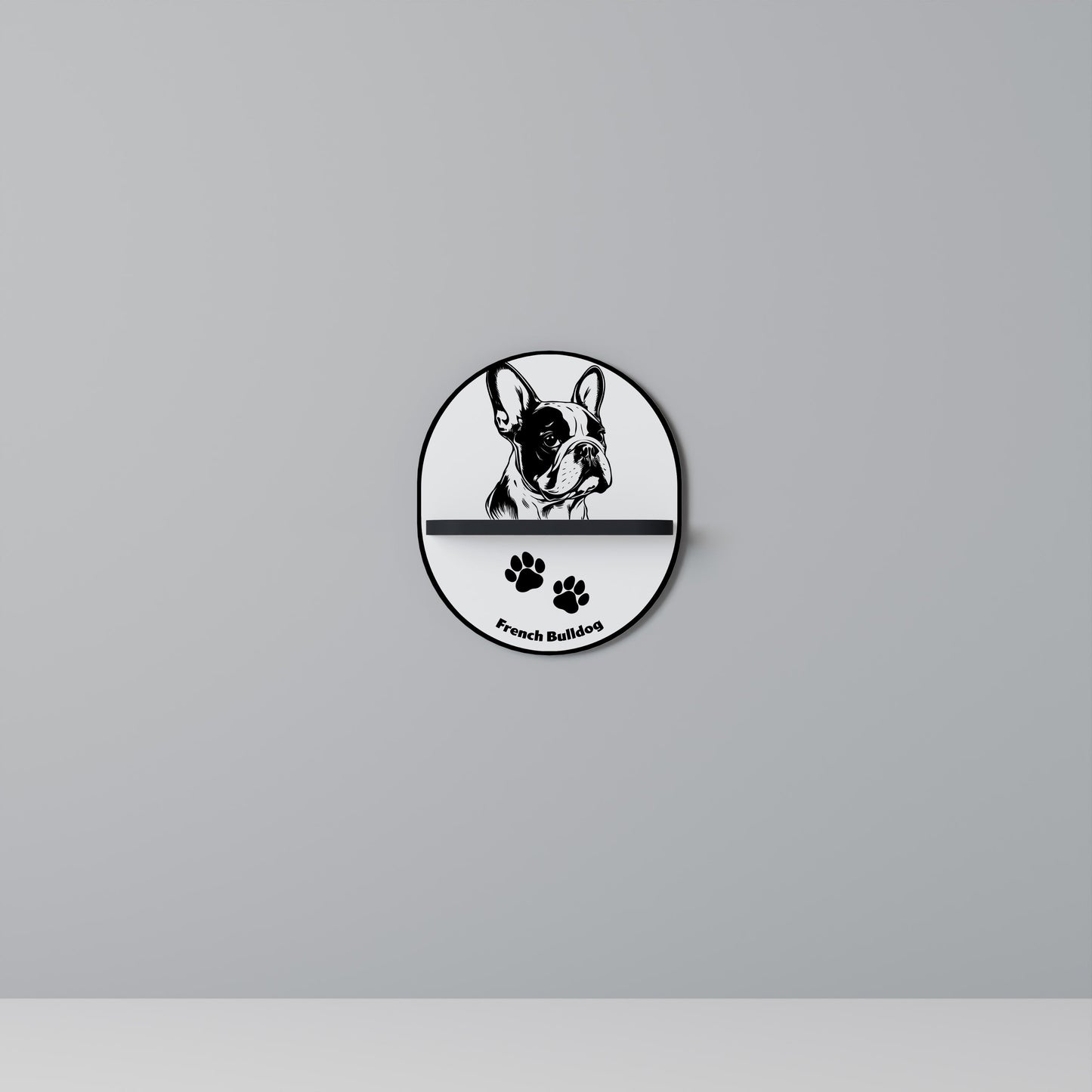 FRENCH BULLDOG Oval Art Shelf In Black Finish