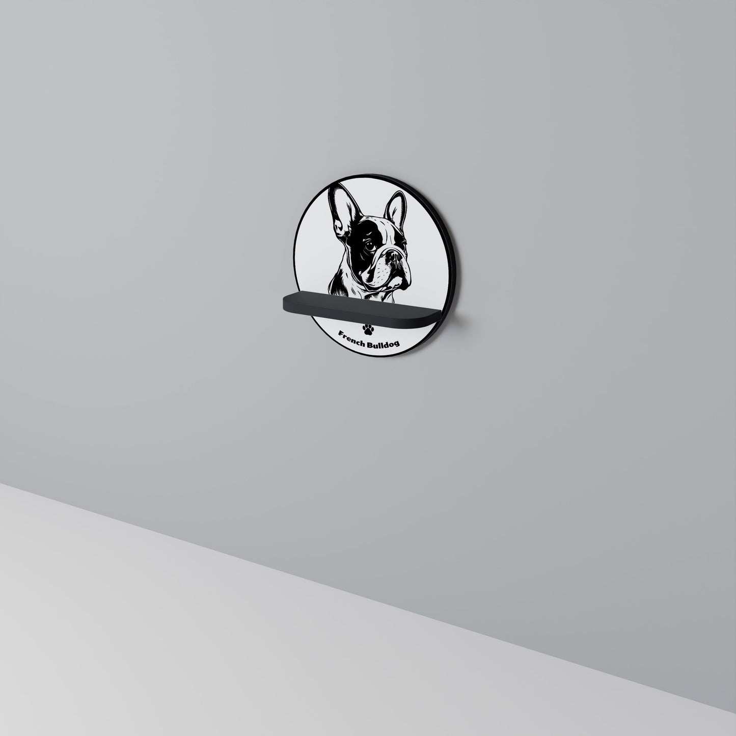 FRENCH BULLDOG Mensola Rotonda Decorativa con Finitura Nera