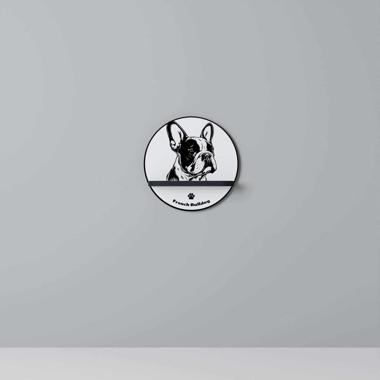 FRENCH BULLDOG Mensola Rotonda Decorativa con Finitura Nera