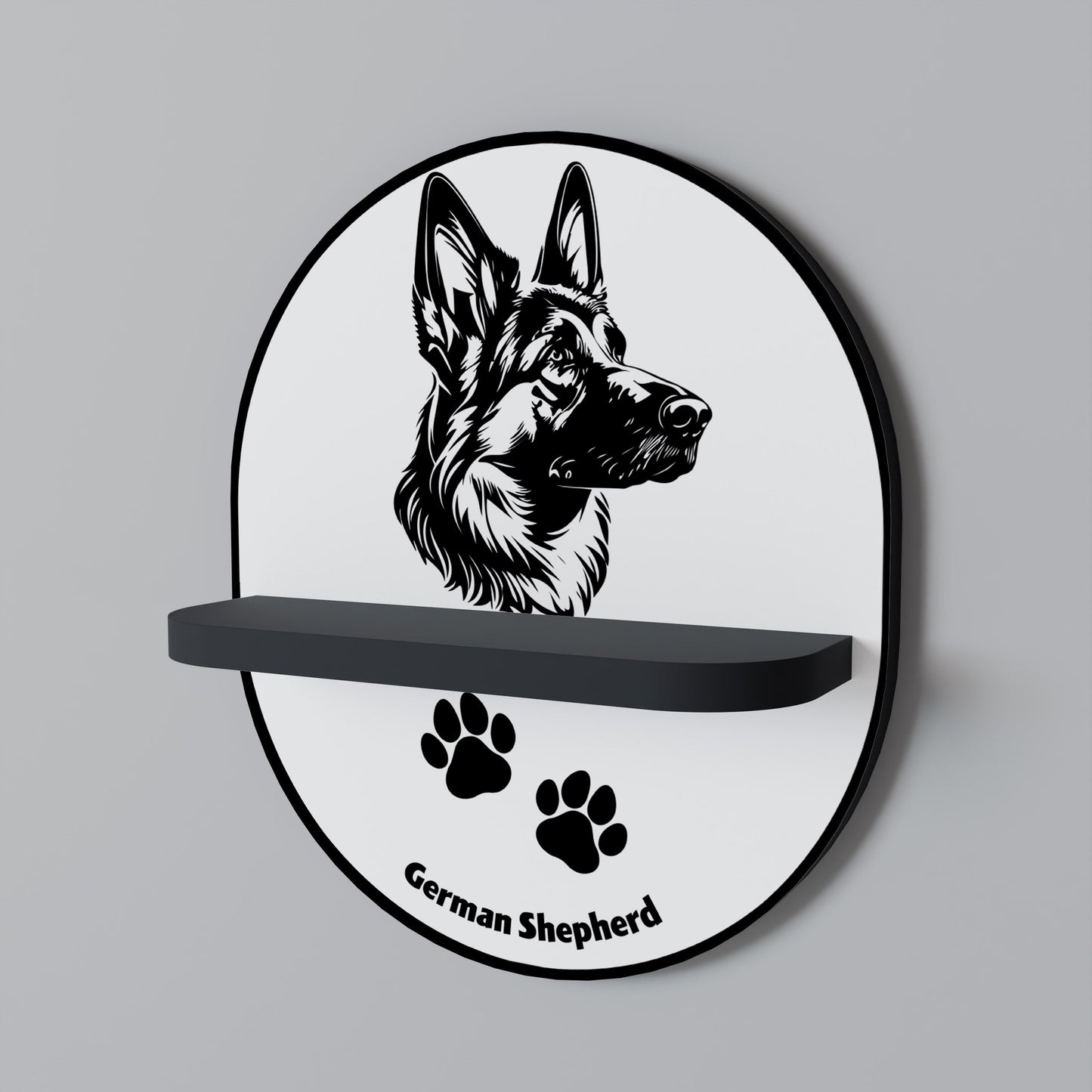 GERMAN SHEPARD Oval Art Shelf In Black Finish