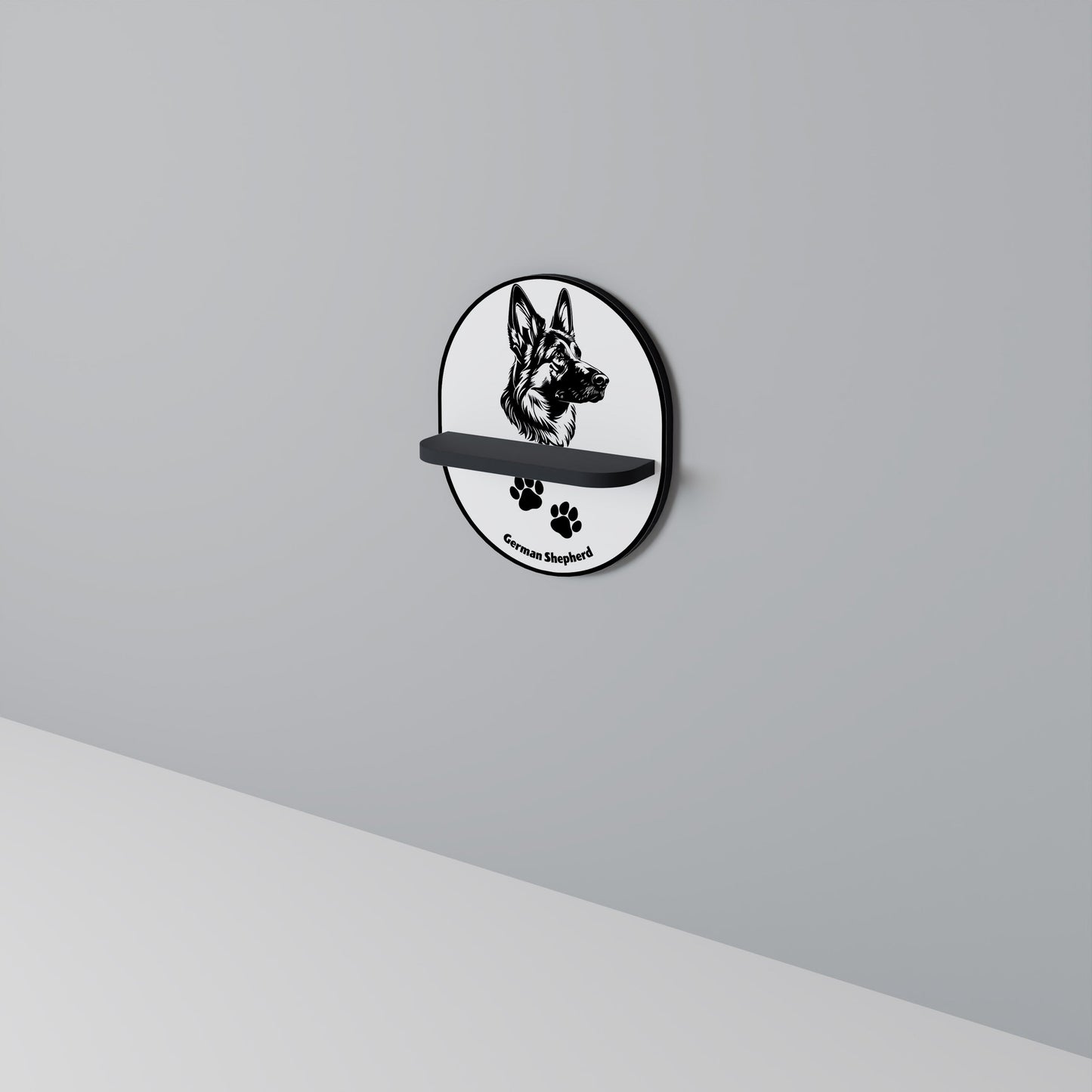 GERMAN SHEPARD Oval Art Shelf In Black Finish