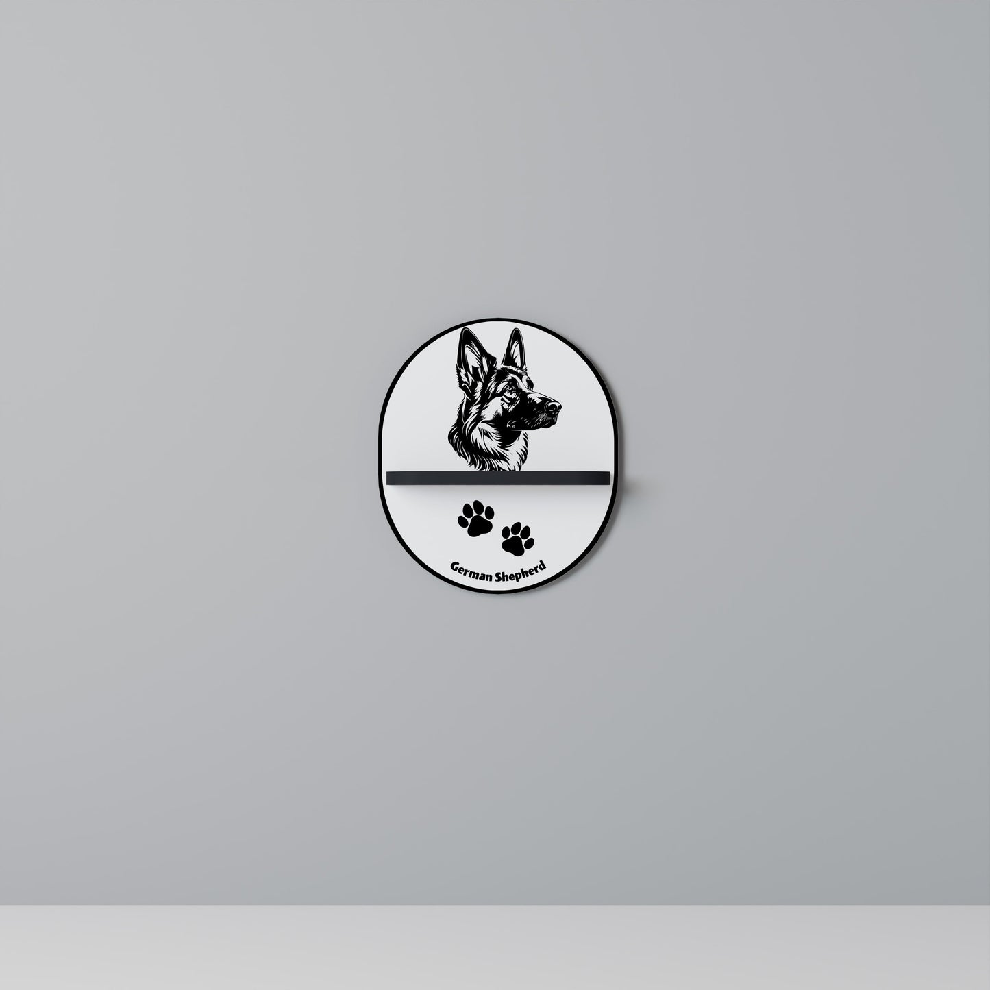 GERMAN SHEPARD Oval Art Shelf In Black Finish