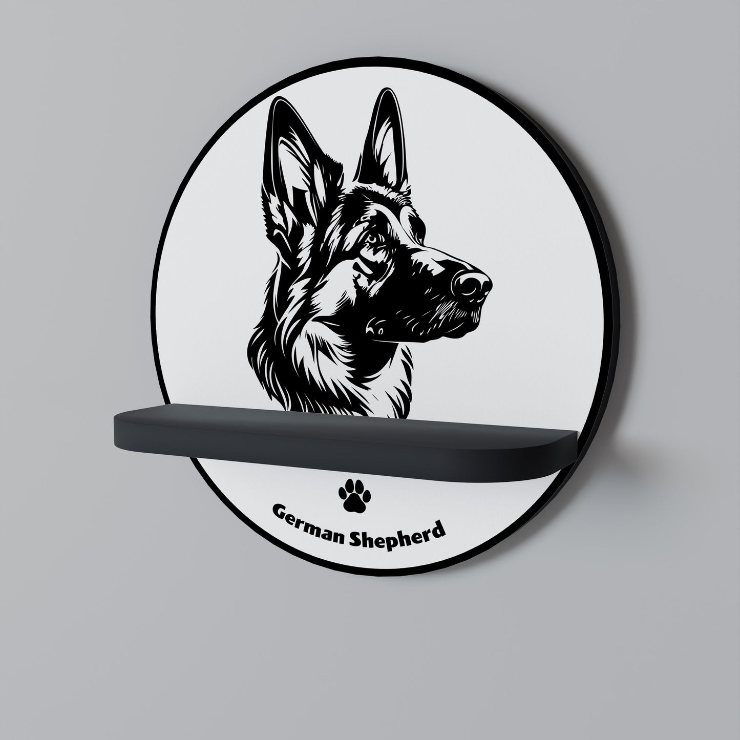 GERMAN SHEPARD Mensola Rotonda Decorativa con Finitura Nera