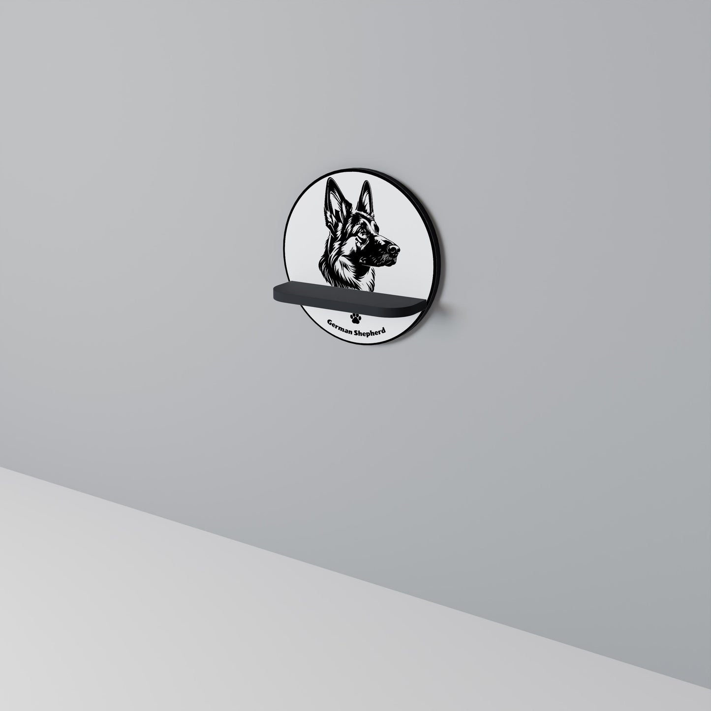 GERMAN SHEPARD Mensola Rotonda Decorativa con Finitura Nera
