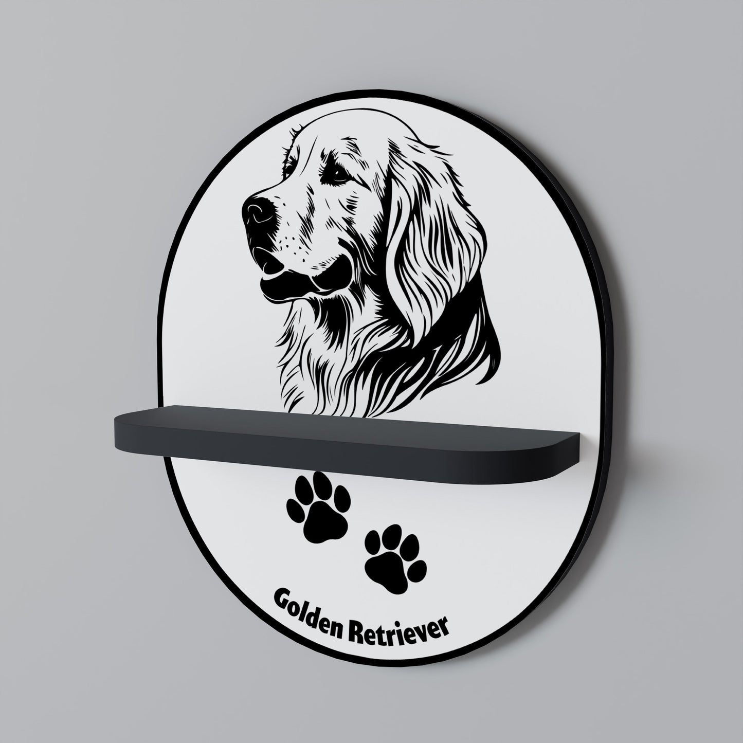 GOLDEN RETRIEVER Oval Art Shelf In Black Finish