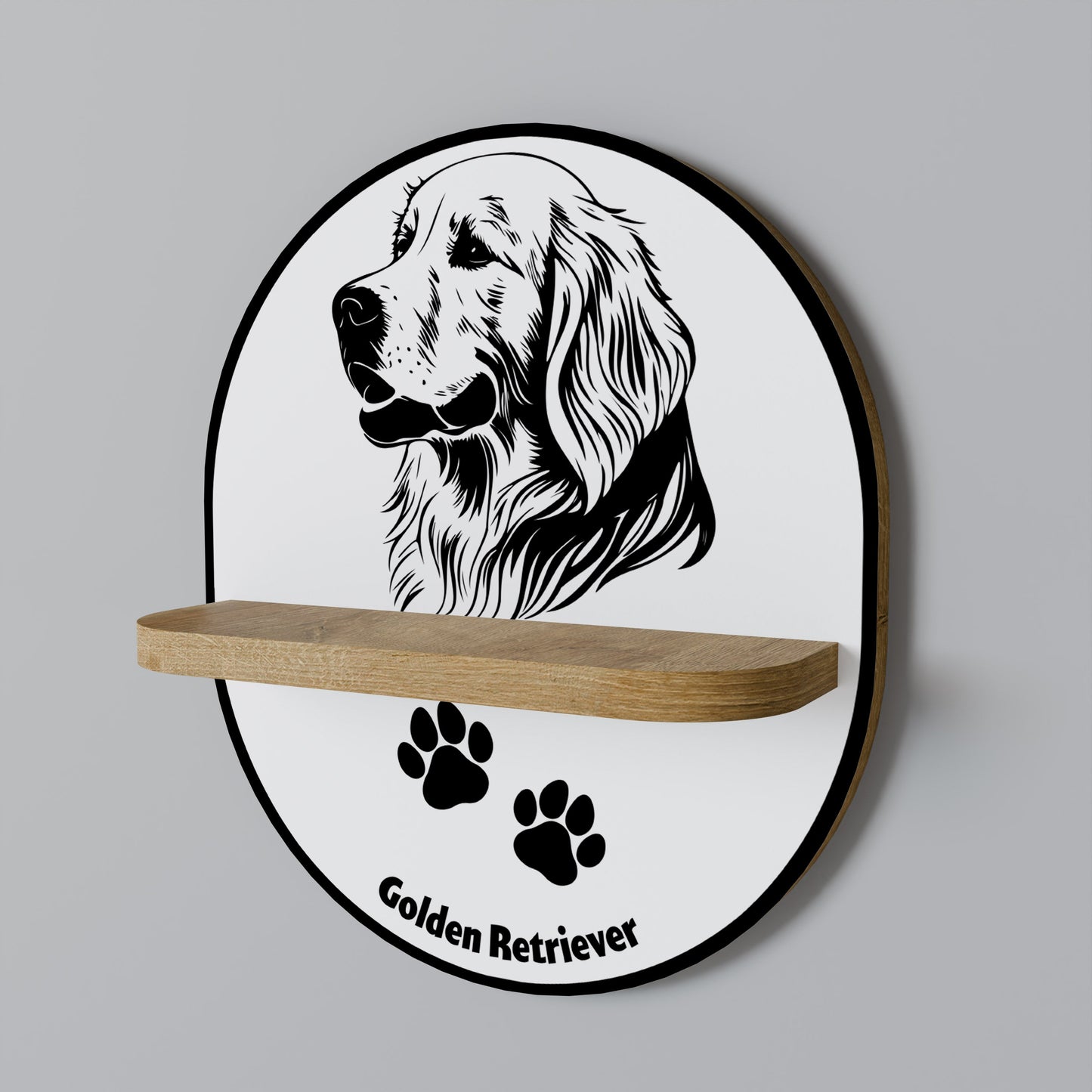 GOLDEN RETRIEVER Mensola Ovale Decorativa in Effetto Rovere