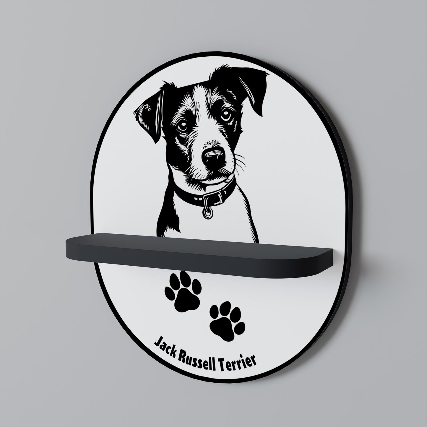 JACK RUSSEL TERRIER Oval Art Shelf In Black Finish